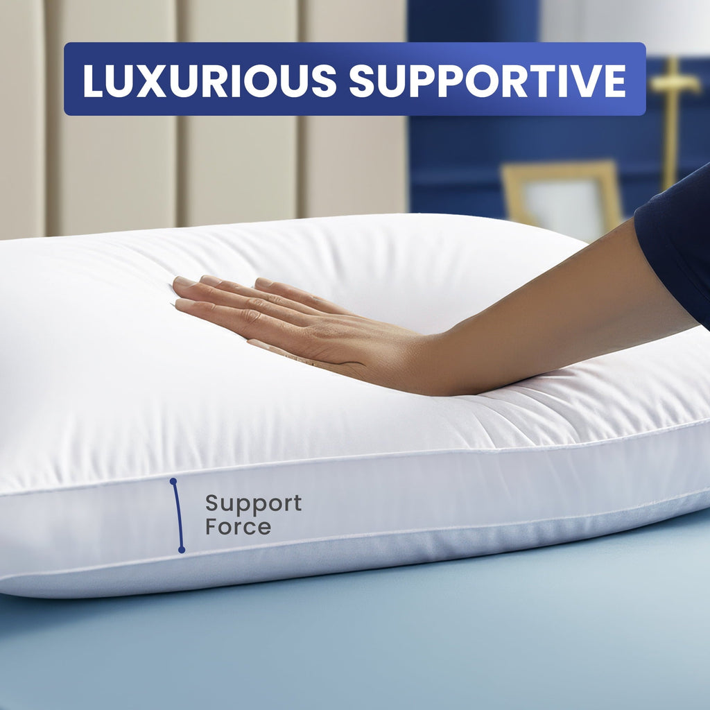 Orthopedic Support Queen Bed Pillow, 26"L x 18" W, Set of 2, Soft and High-Quality, Gusseted Pillow for All Sleep Positions (White) - Ergonomic Memory Foam Pillow for Neck Pain Support Detail