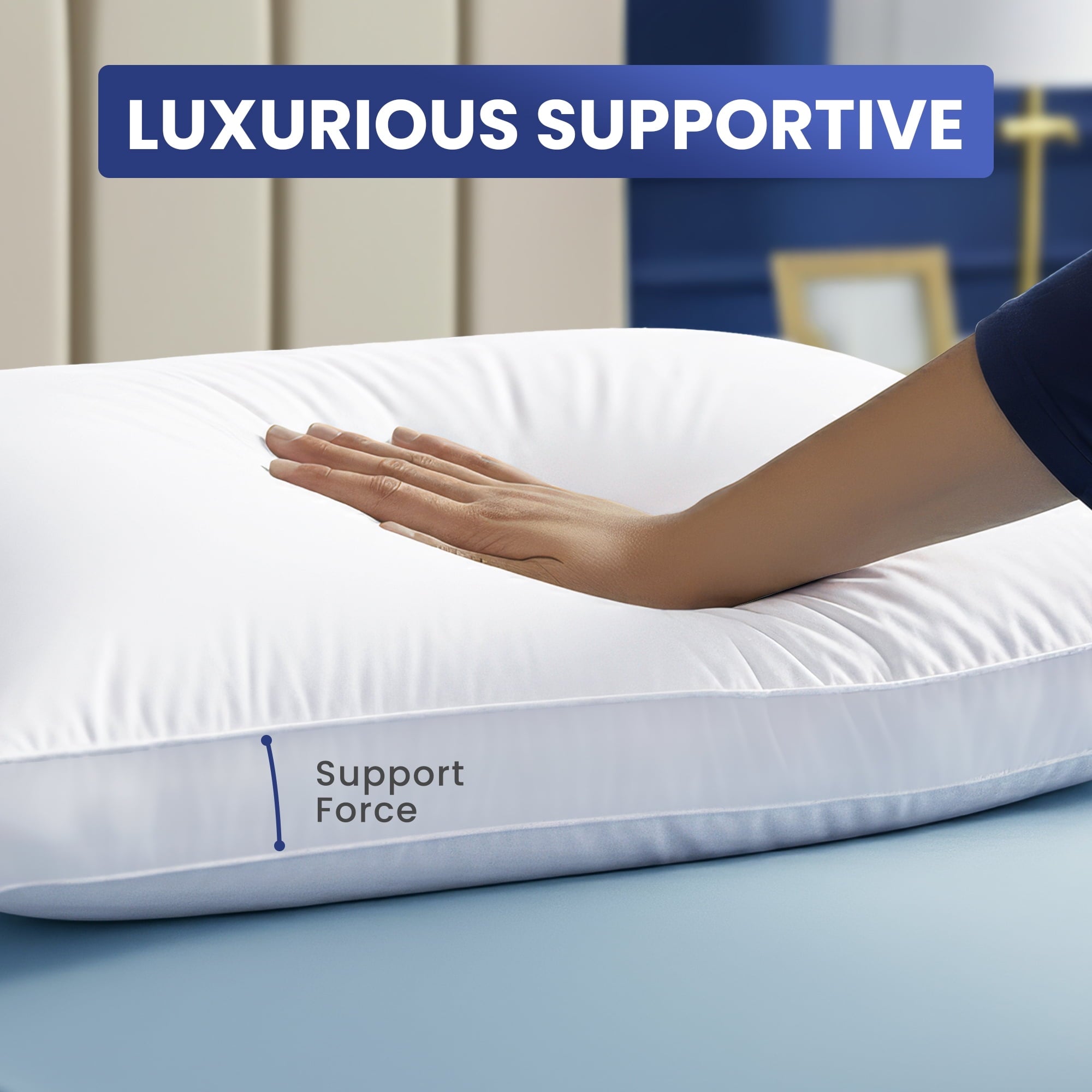 Orthopedic Support Queen Bed Pillow, 26"L x 18" W, Set of 2, Soft and High-Quality, Gusseted Pillow for All Sleep Positions (White) - Ergonomic Memory Foam Pillow for Neck Pain Support Detail