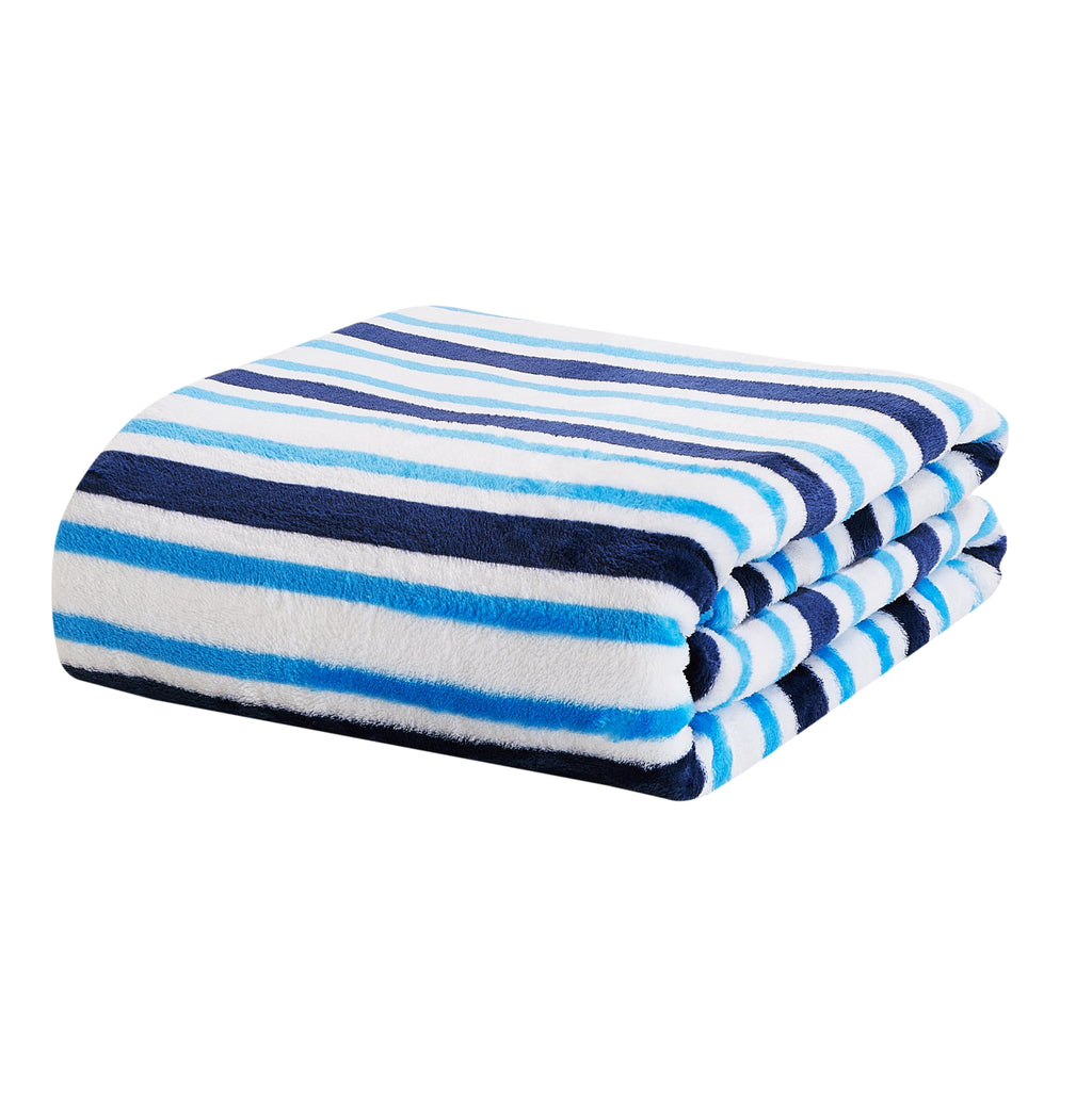 Reversible Sherpa Blue Stripes XL Oversized Throw Blanket, 72 x 50 inches, Great for a Kids Bedroom, Super Soft and Cozy - Lightweight Plush Warm Blanket for All Seasons Detail