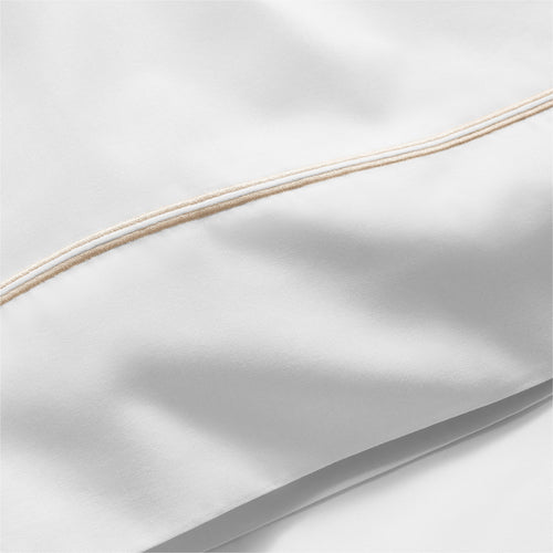 Cooling Sateen 4-Piece 300 Thread Count White Pima Cotton Bed Sheet Set with Tan Hem, Full , Adult/Teen - Luxury Bed Sheet Set with Deep Pockets Detail