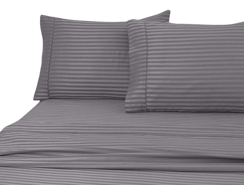 Cooling Sateen 600 100% Cotton Wrinkle Free Striped Sheet Set (Twin, Gray) - Cooling Hotel Quality Bedding Sheets and Pillowcases Detail
