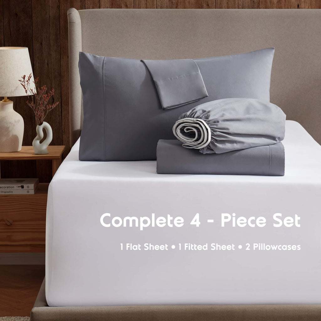 Premium Egyptian Cotton Queen Sheets Set, 1800 Series 4 Piece Sheets , Luxury Soft Microfiber Queen Size Bed Sheets Set, Gray - Cooling Hotel Quality Bedding Sheets and Pillowcases Detail