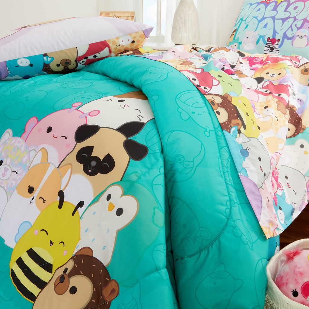 Fluffy Down Alternative Squishmallows Kids 2 Piece Teal Blue Reversible Comforter and Pillowcase set, Twin/full - Hypoallergenic Ultra-Fluffy Quilt for Winter Detail