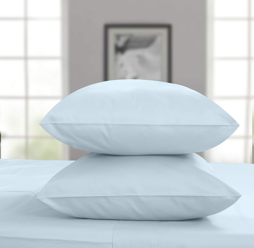 Cooling Sateen 100% Cotton King Bed Sheets Set - 4-Piece, 300 Thread Count, Lightweight Sateen, Light Blue - Breathable Egyptian Cotton Flat & Fitted Sheets Detail