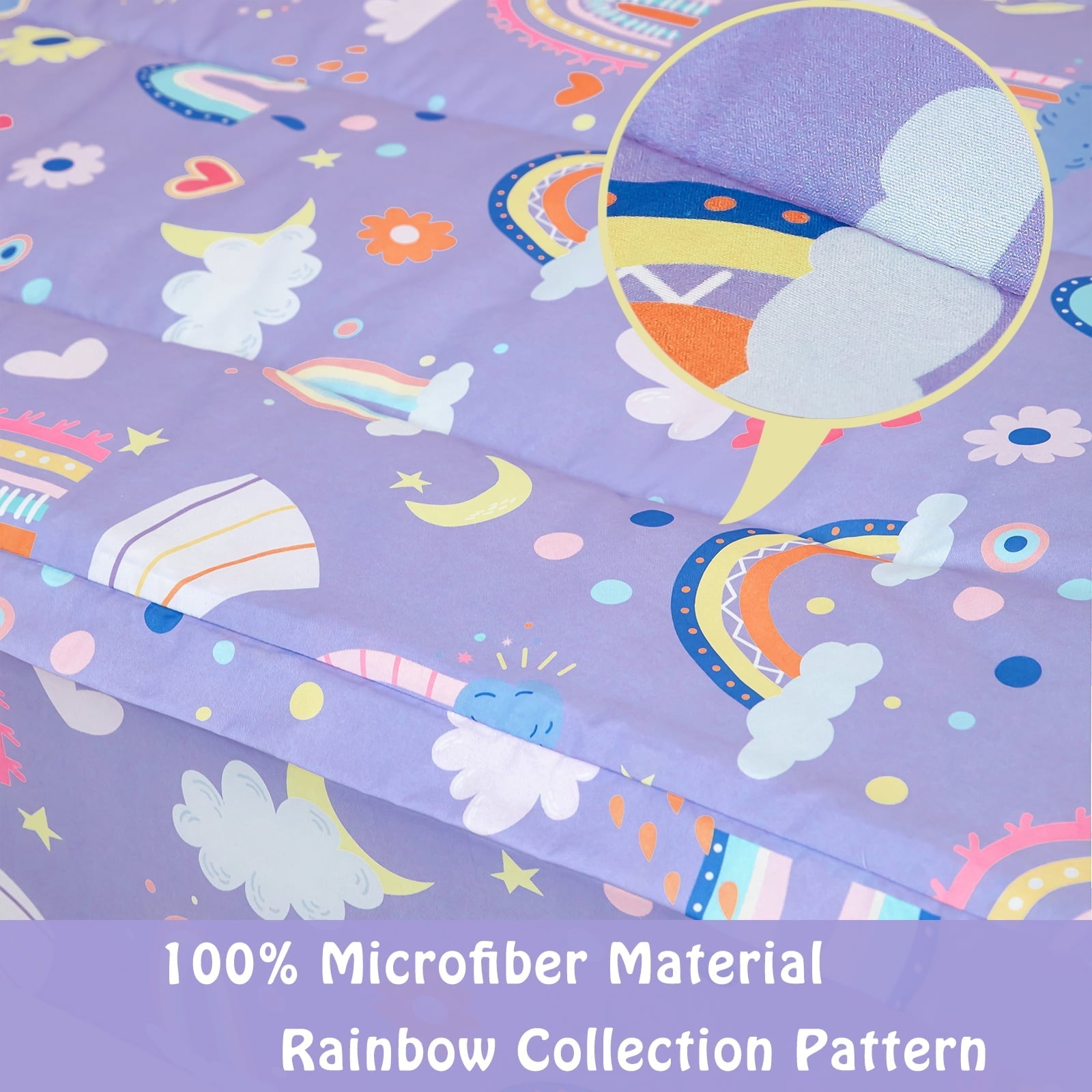 Heavyweight Warmth Zipper Kids Comforter Set, 3-Piece Purple Twin Bed in a Bag, Cartoon Rainbow Stars Flowers Printed Zip Up Comforter S... - Hypoallergenic Ultra-Fluffy Quilt for Winter Detail