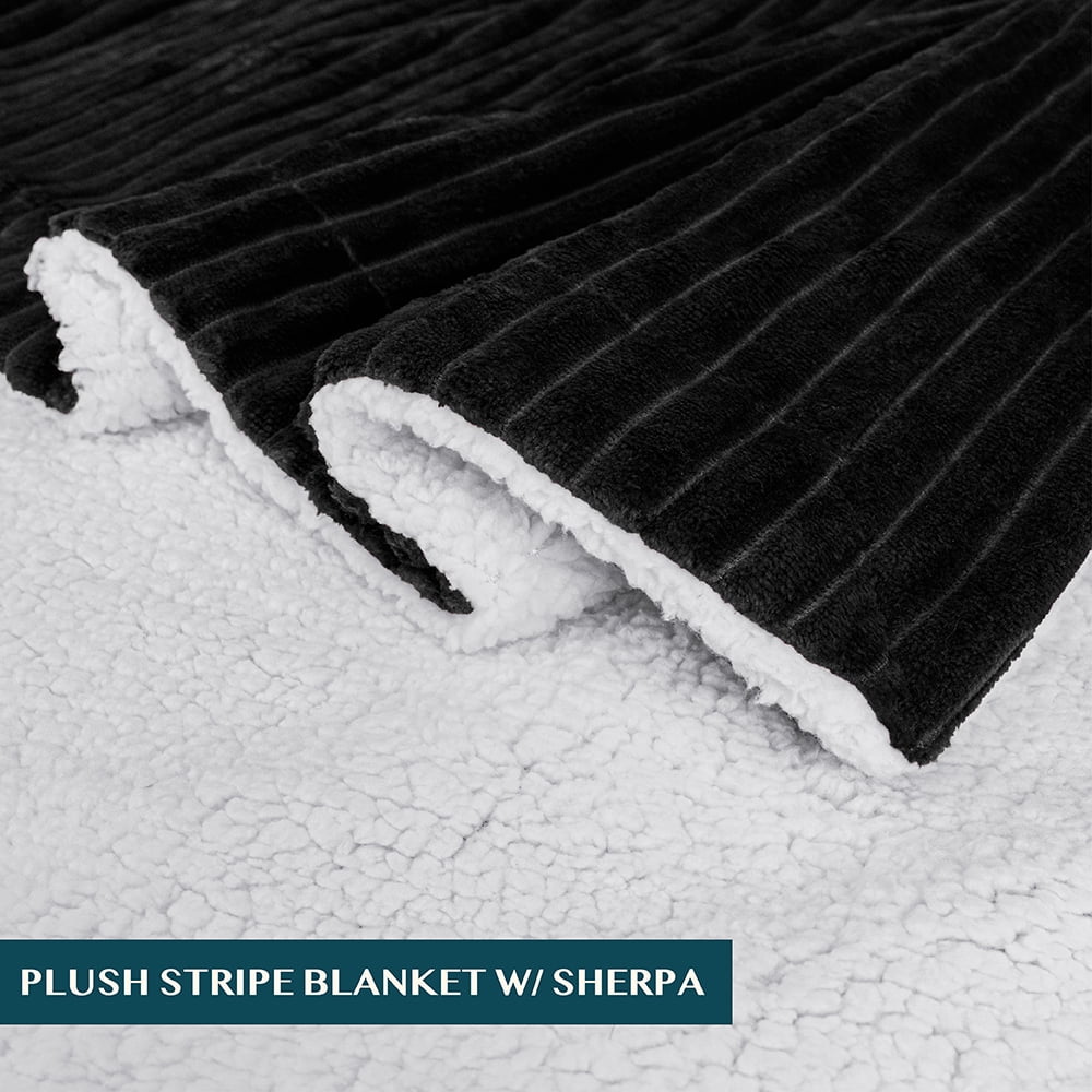 Reversible Sherpa Reversible Sherpa Fleece Throw Blanket Black, Plush Flannel Throw, Ultra Soft Warm Ribbed Microfiber Blanket for Sofa... - Super Soft Reversible Sherpa Flannel Blanket Detail