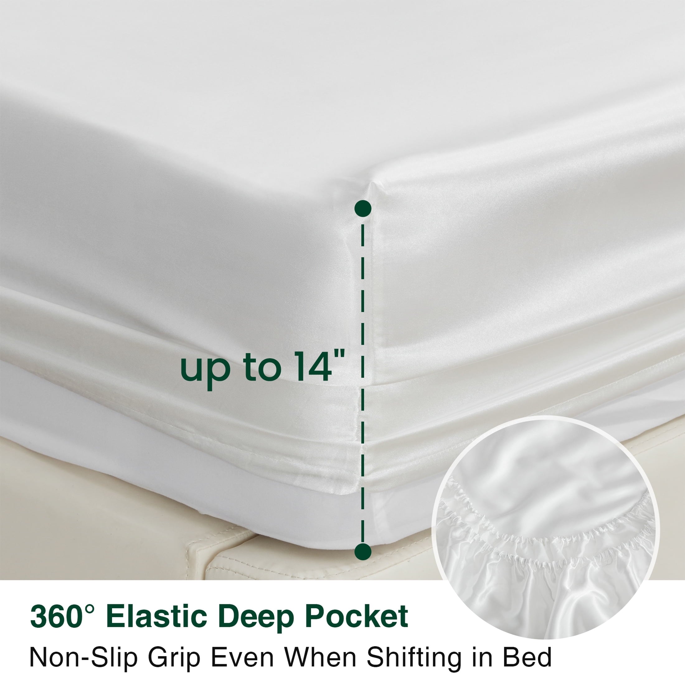 Cooling Sateen Satin Sheets Full Sheet Set Deep Pocket Luxury Silky Bed Sheets for Hair and Skin 4 Pieces, White - Cooling Hotel Quality Bedding Sheets and Pillowcases Detail