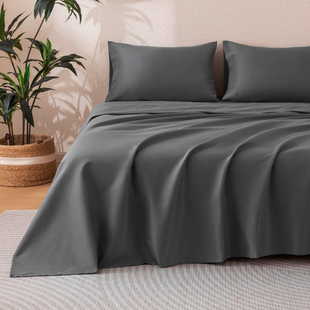 Wrinkle-Resistant Sheet Set Twin Size Gray, 3 Pieces 140 GSM Brushed Elastic Fitted Soft & Cozy Bed Sheets Set with Deep Pocket - Cooling Hotel Quality Bedding Sheets and Pillowcases Detail