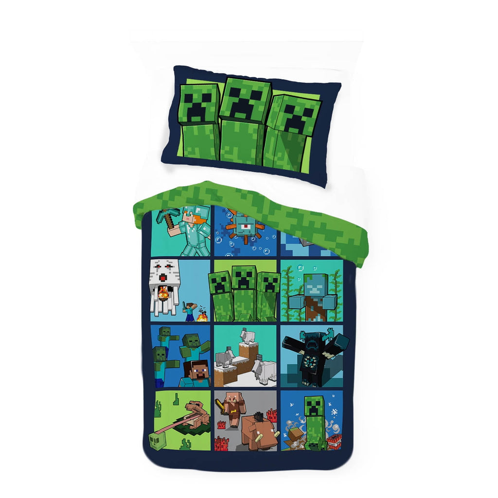 Luxurious Quilted Kids 2 Piece Green Reversible Comforter and Pillowcase Bedding Set, Twin/Full - All-Season Down Alternative Comforter Insert Detail
