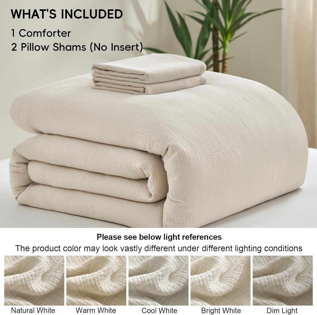 Luxurious Quilted Cotton Muslin Comforter Set Queen Size, Ultra Soft Breathable & Lightweight Bedding Set for All Seasons, 1 Comfy Comf... - All-Season Down Alternative Comforter Insert Detail