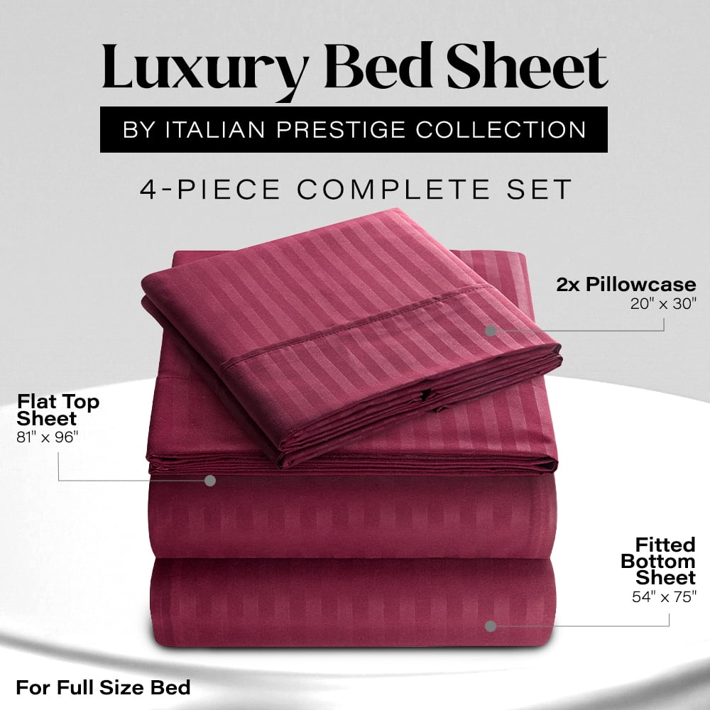 Ultra-Soft Bedding Set with Flat Sheet, Fitted Bed Sheet & Pillowcases, Full Burgundy - Luxury Bed Sheet Set with Deep Pockets Detail