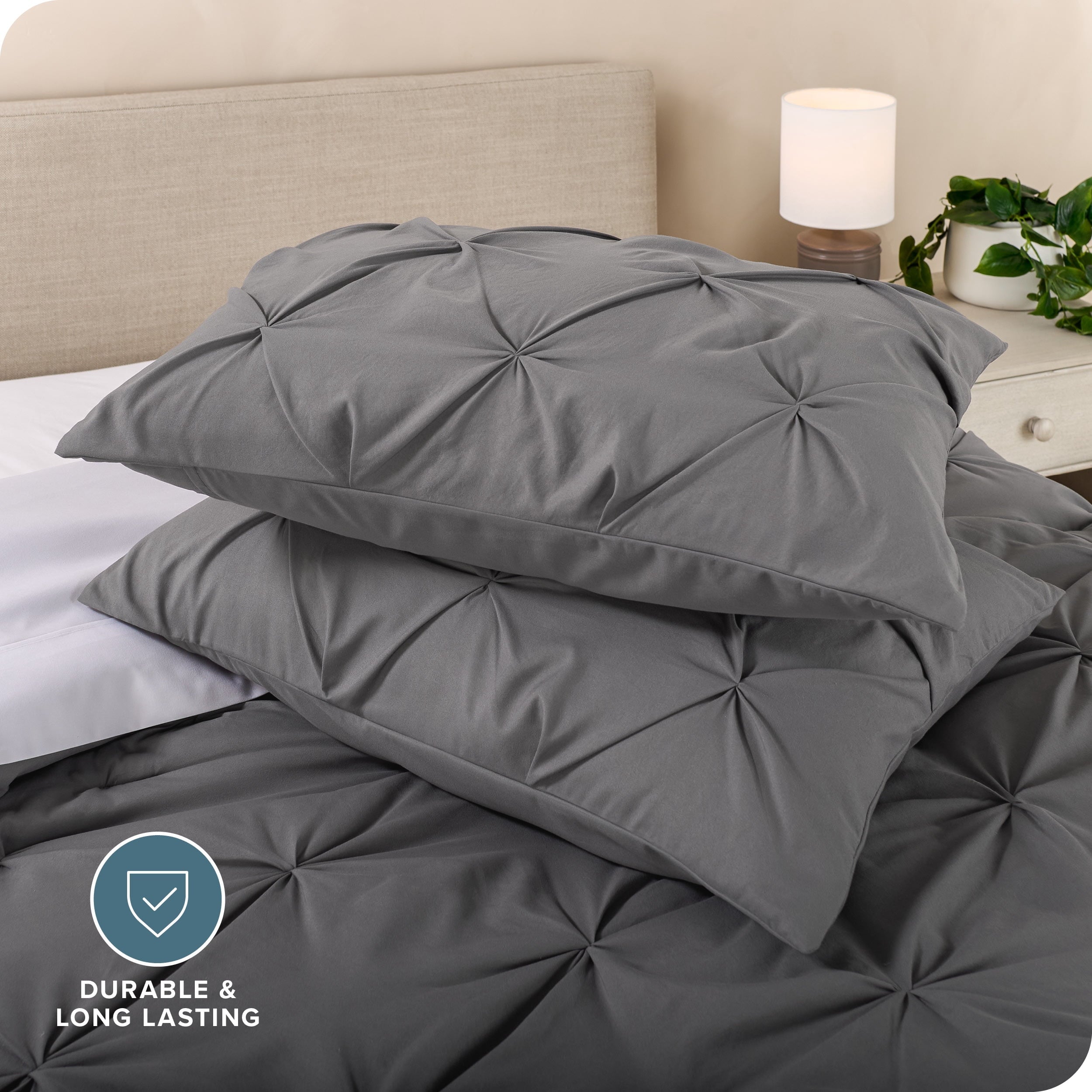 Luxurious Quilted Pintuck Down Alternative Comforter Set - 3-Pieces - All Seasons - King, Grey - Hypoallergenic Ultra-Fluffy Quilt for Winter Detail