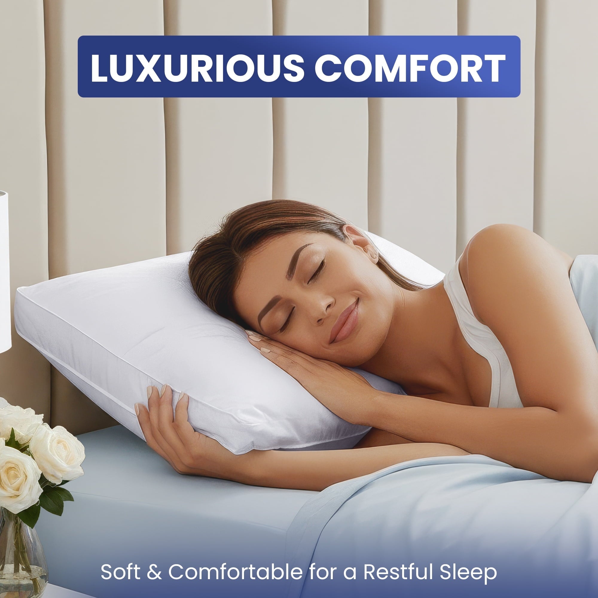 Orthopedic Support Queen Bed Pillow, 26"L x 18" W, Set of 2, Soft and High-Quality, Gusseted Pillow for All Sleep Positions (White) - Ergonomic Memory Foam Pillow for Neck Pain Support Detail