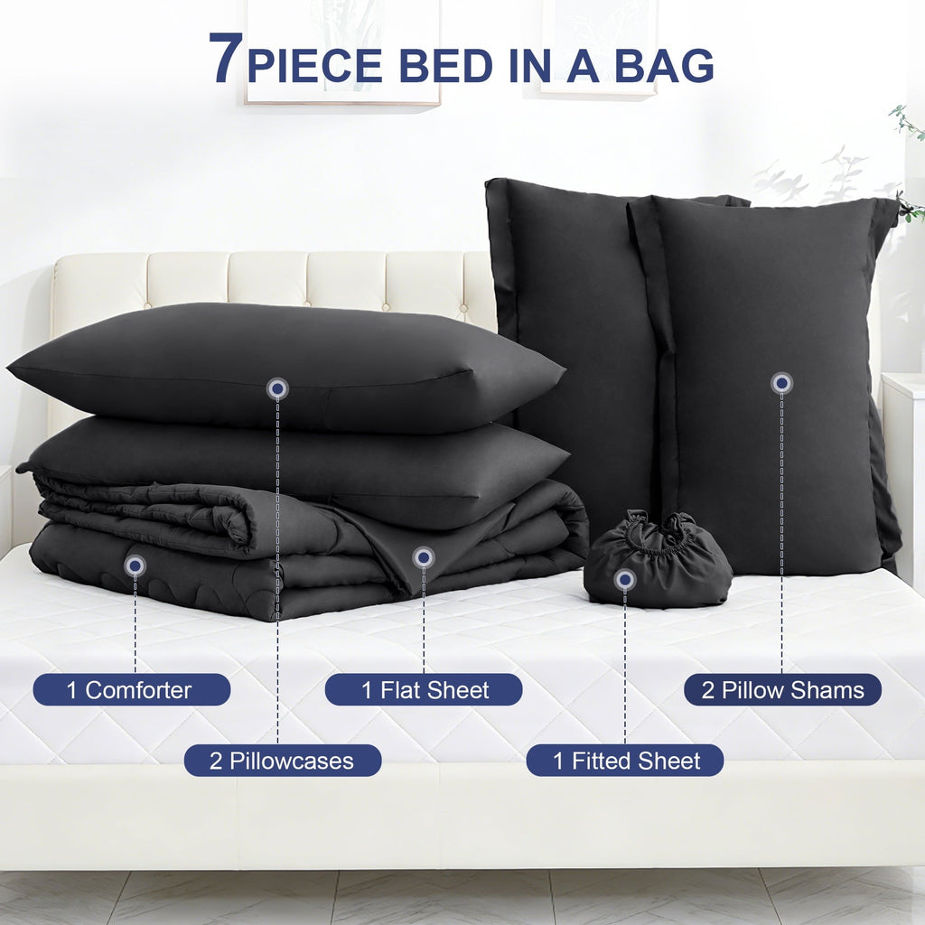 Luxurious Quilted 7 Pieces Comforter Set Full，Bed in A bag，All Seasons Bedding sets with Comforter,Fitted Sheet,Flat Sheet,Pillowcases ... - All-Season Down Alternative Comforter Insert Detail