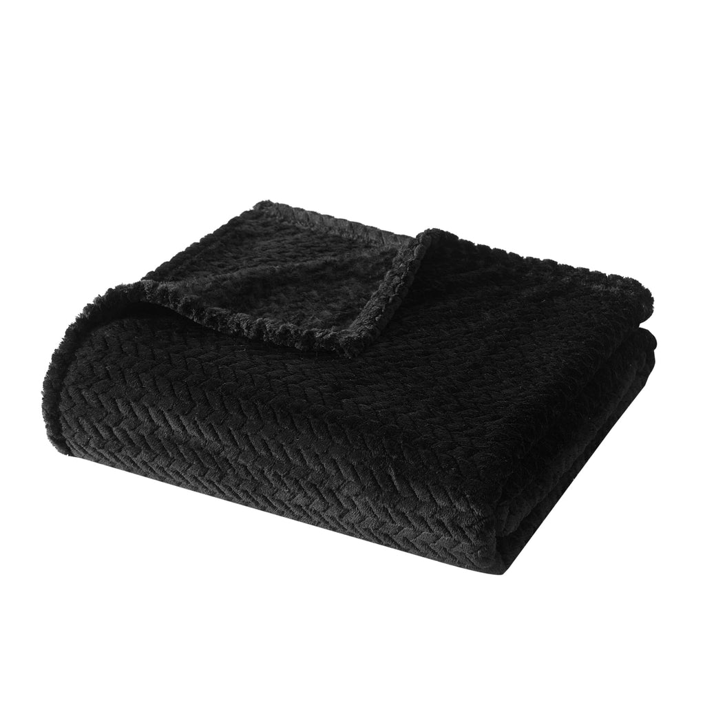 Decorative Knitted Cozy Textured Plush Throw Blanket, Black, 50"x60" All Ages - Lightweight Plush Warm Blanket for All Seasons Detail