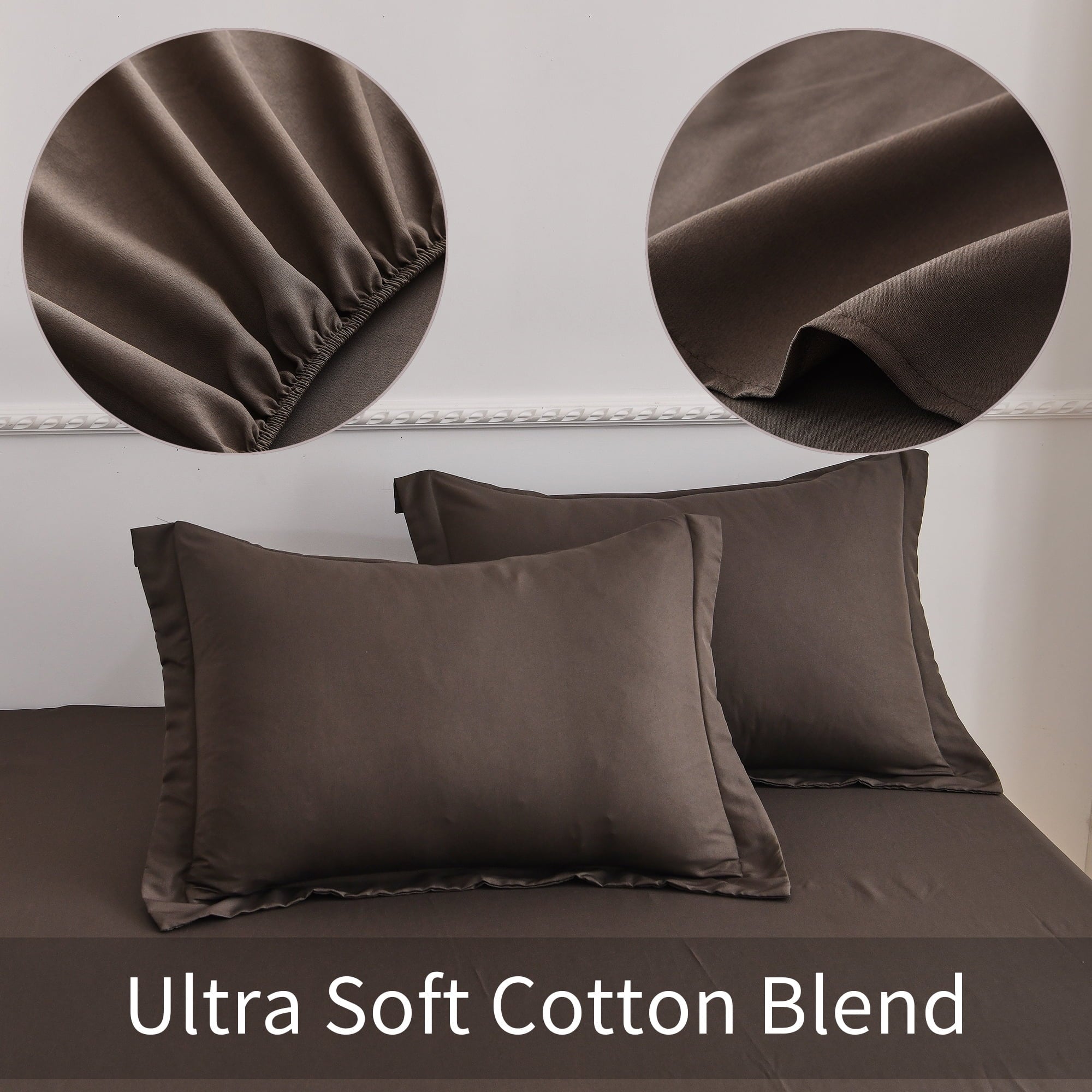 Ultra-Soft Bed Sheets Set 4 Piece Queen/Full Sheet Set Brown Gray Cotton Blend Fitted Sheet, Flat Sheet & 2 Pillowcases Bedding Set - Luxury Bed Sheet Set with Deep Pockets Detail