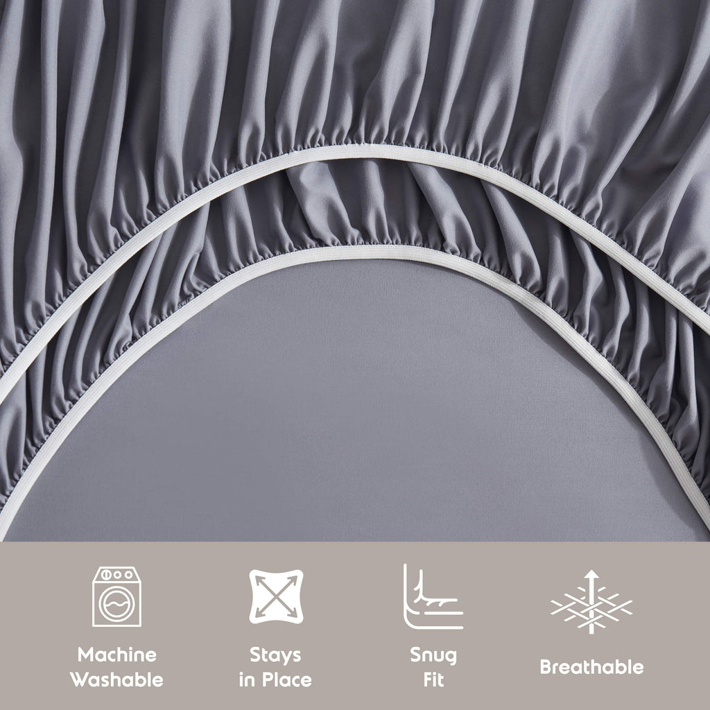 Breathable Luxury Full Size Sheets Set, 1800 Series Bed Sheets Full 4 Piece, Luxury Soft Microfiber Full Sheet Sets, Gray - Premium Ultra-Soft Pillowcase Pair for Sleeping Detail