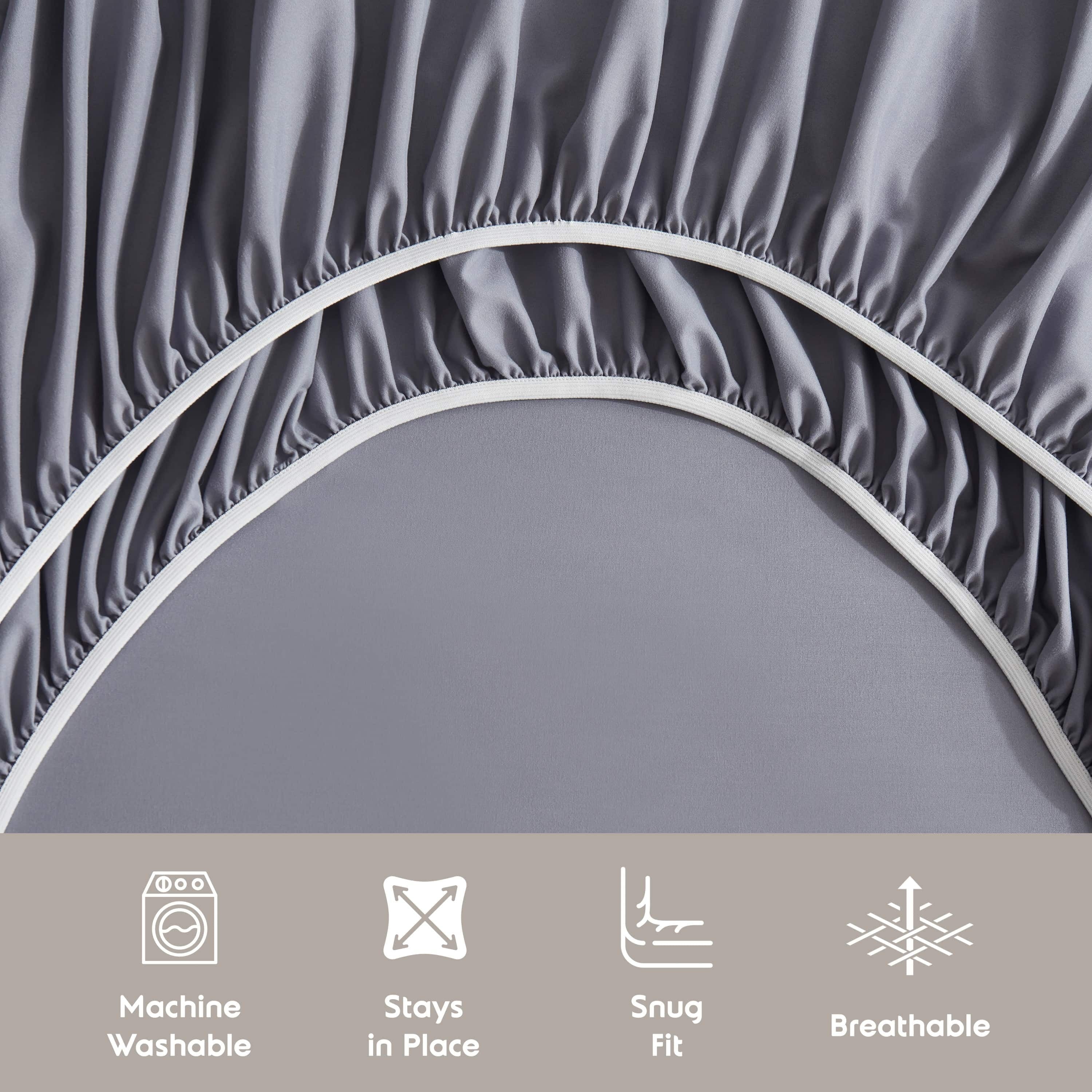 Breathable Luxury Full Size Sheets Set, 1800 Series Bed Sheets Full 4 Piece, Luxury Soft Microfiber Full Sheet Sets, Gray - Premium Ultra-Soft Pillowcase Pair for Sleeping Detail
