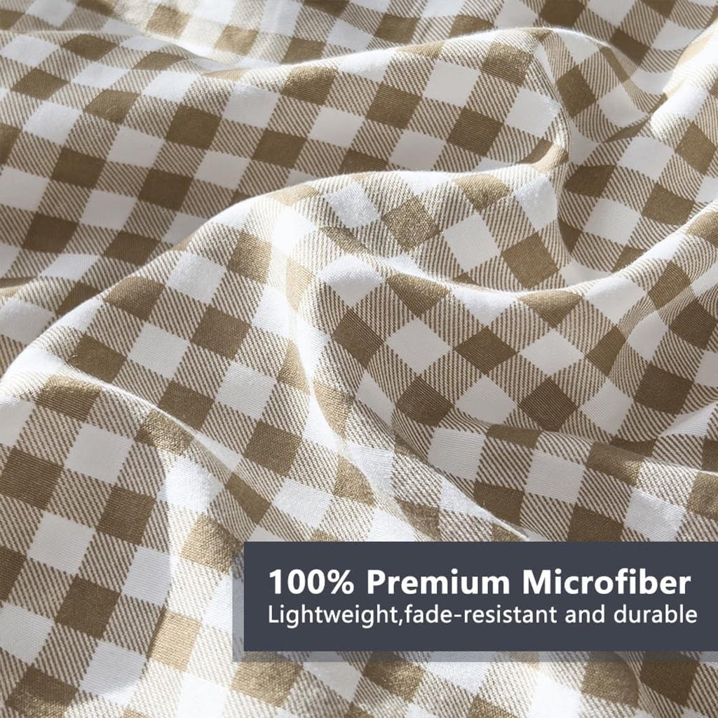 Luxurious Quilted Tan Gingham Queen Comforter Set, Taupe Plaid Bedding Set, Checked Bed Comforter 3 Pieces(Tan Gingham, Queen) - Cloud-Like Soft Lightweight Bed Comforter Detail