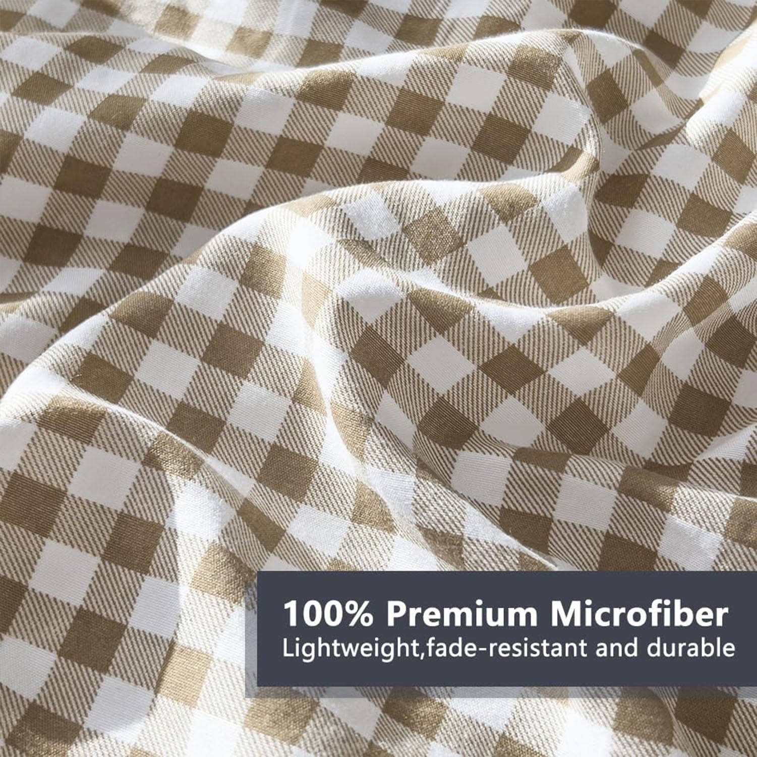 Luxurious Quilted Tan Gingham Queen Comforter Set, Taupe Plaid Bedding Set, Checked Bed Comforter 3 Pieces(Tan Gingham, Queen) - Cloud-Like Soft Lightweight Bed Comforter Detail