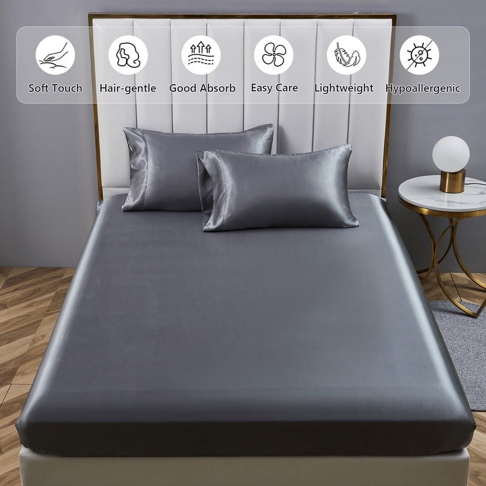 Wrinkle-Resistant Luxury 5-Piece Satin Sheets Twin Silk Sheets Bed Sheet Set Ultra-Silky & Skin-Friendly Deep Pocket Bed Flat Fitted Sheet - Cooling Hotel Quality Bedding Sheets and Pillowcases Detail