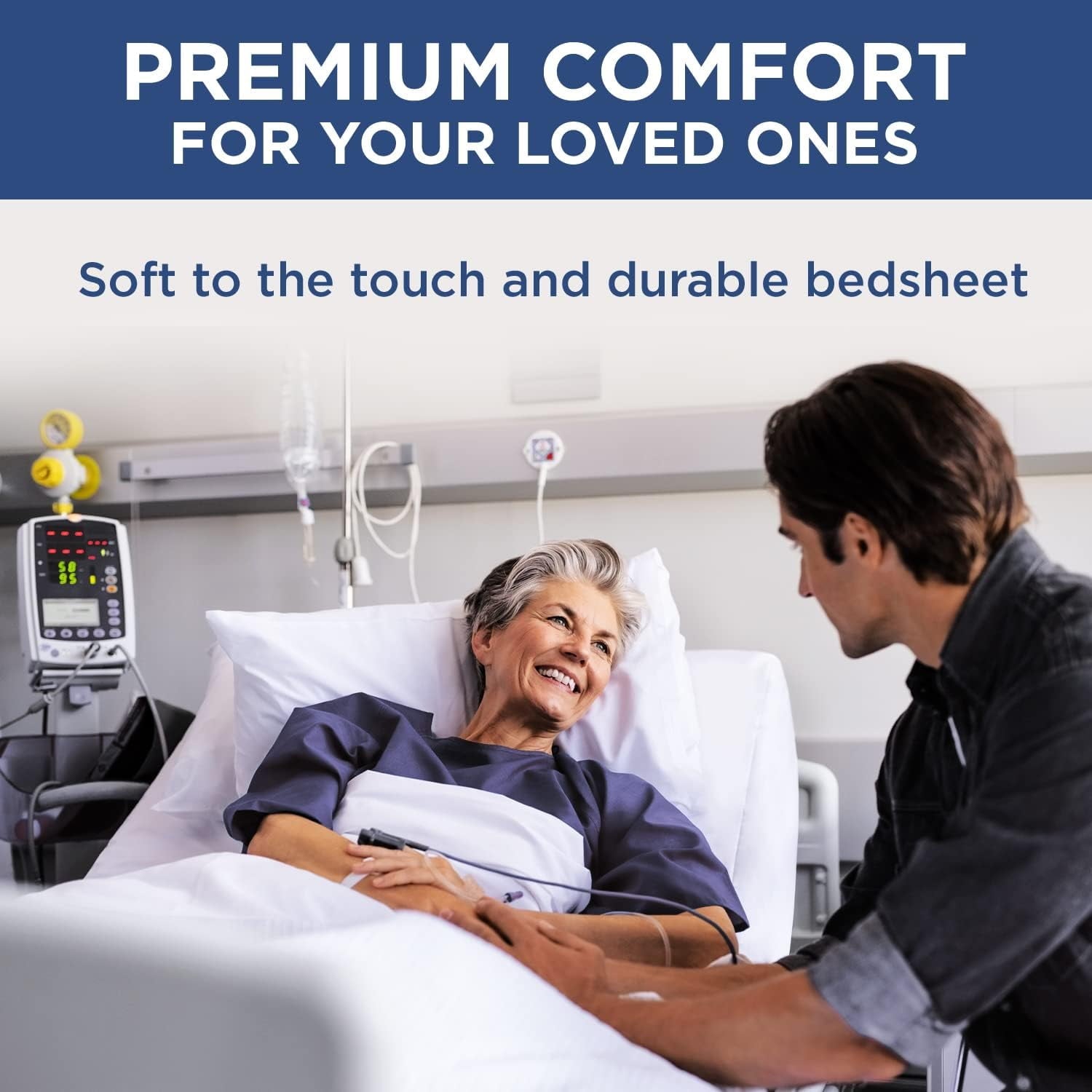 Breathable Luxury 2 Pack Fitted Hospital Bed Sheets with Elastic All Around for a Perfect Fit - Cotton Rich Soft Knitted Jersey Sheet, ... - Breathable Egyptian Cotton Flat & Fitted Sheets Detail