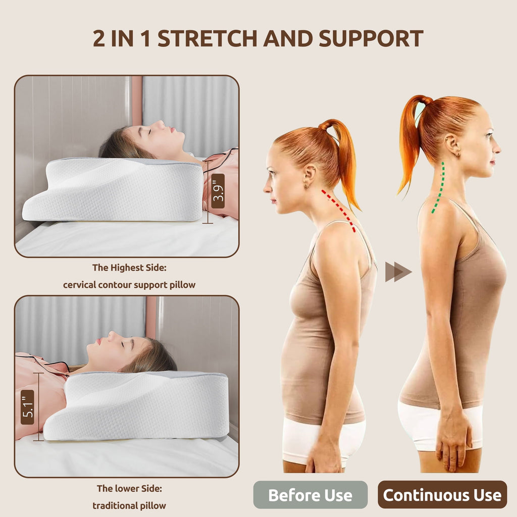 Decorative Plump Memory Foam Pillow for Neck Pain Relief Cervical Sleepers Standard/Queen Gray - Ergonomic Memory Foam Pillow for Neck Pain Support Detail