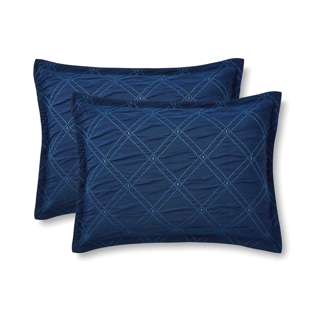 Fluffy Down Alternative 5-Piece Reversible Comforter Set Navy Cross Stitch Bedding with Decor Pillow and Throw, Full/Queen - All-Season Down Alternative Comforter Insert Detail