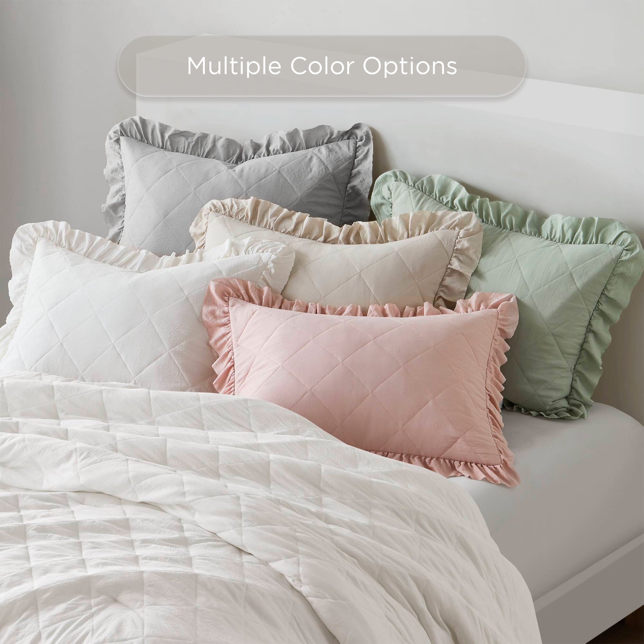 All-Season Full/Queen Comforter Set Sage, 3 Pieces Quilted Ruffle Comforters Full/Queen Size, Solid Bedding Comforters Sets, Gif... - Luxurious Quilted Duvet Cover Set Detail