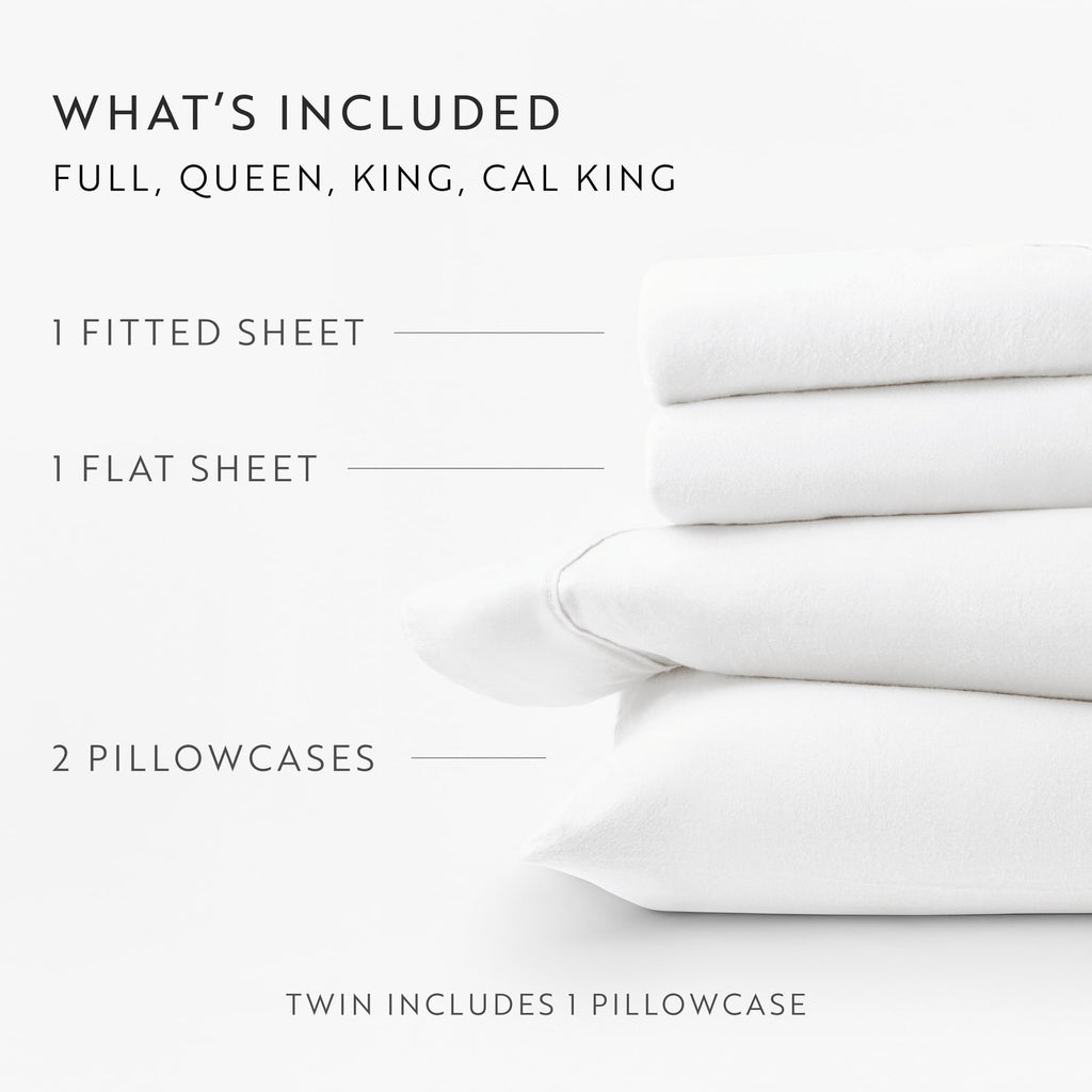 Cooling Sateen 100% Cotton Flannel Bed Sheets Set for Full Size Bedding in White - Cooling Hotel Quality Bedding Sheets and Pillowcases Detail