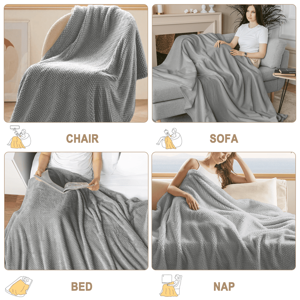 Lightweight Warm Throw Blanket, Decorative Throws with Waffle Wave Design, Super Soft Plush Fuzzy Blankets , Luxury Lightweight and Br... - Cozy Fleece Throw Blanket for Couch & Bed Detail