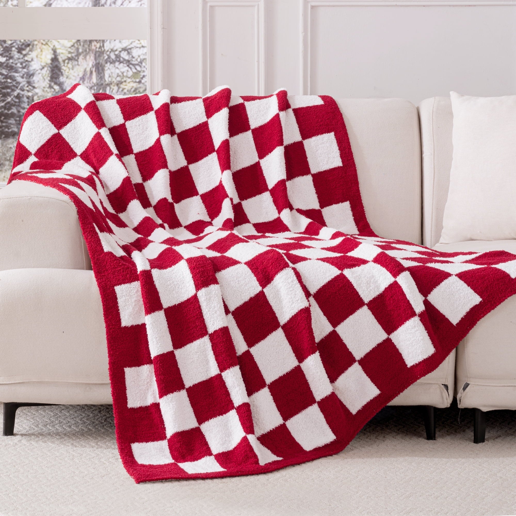 Decorative Knitted Checkered Knit Throw Blanket, Ultra Soft Cozy Fluffy Checkerboard Blankets, Lightweight Fuzzy Plush Throw for Couch a... - Cozy Fleece Throw Blanket for Couch & Bed Detail