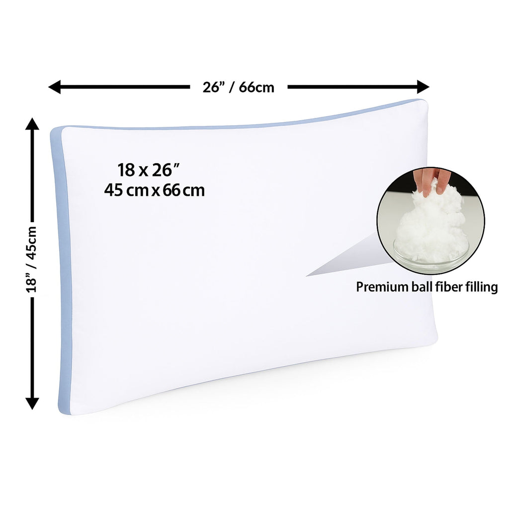 Hotel Collection Gusseted Queen 18x26 Bed Pillows for Sleeping Set of 2 Polycotton White Blue Stripe Comfortable - Hotel Quality Plush Sleeping Pillows Detail