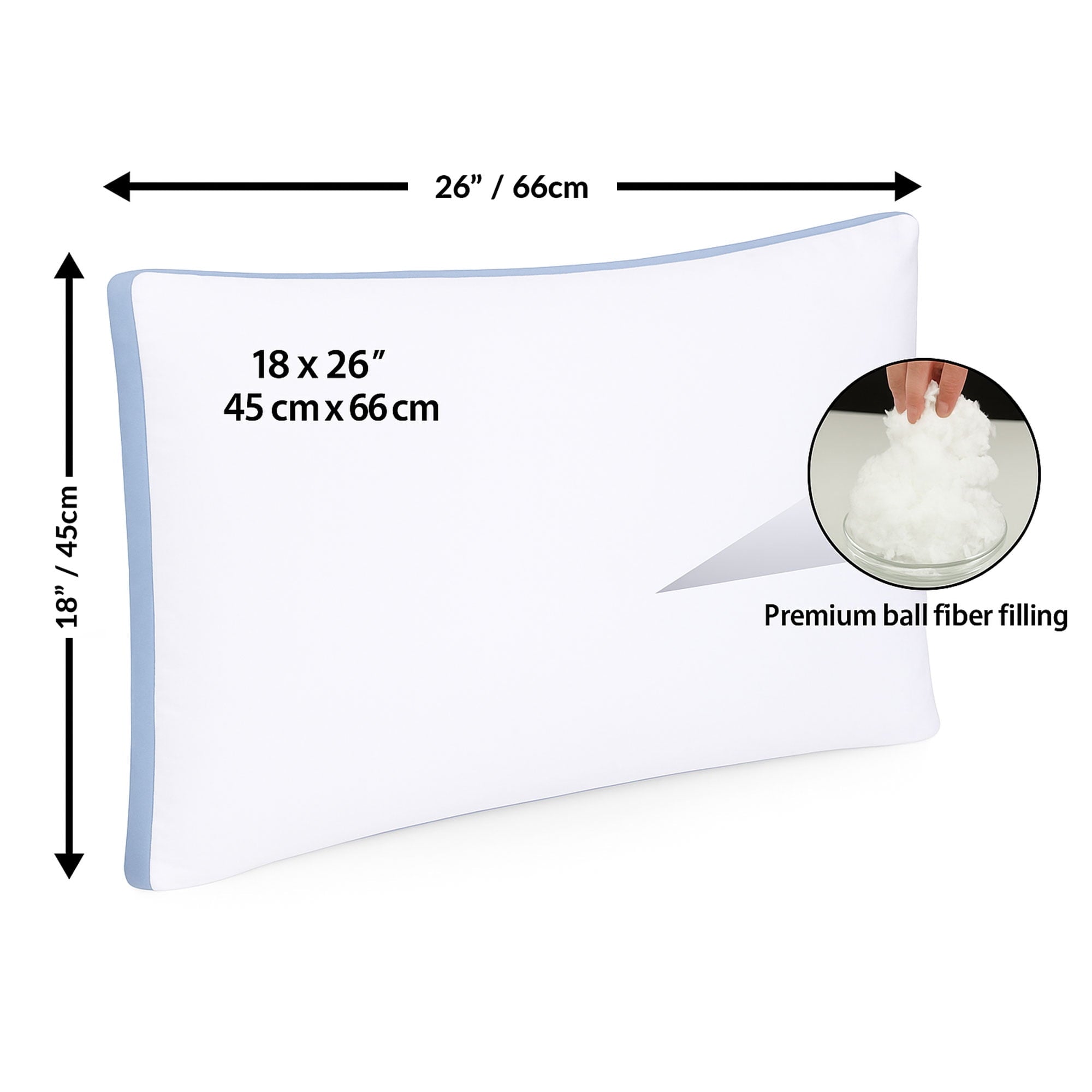 Hotel Collection Gusseted Queen 18x26 Bed Pillows for Sleeping Set of 2 Polycotton White Blue Stripe Comfortable - Hotel Quality Plush Sleeping Pillows Detail
