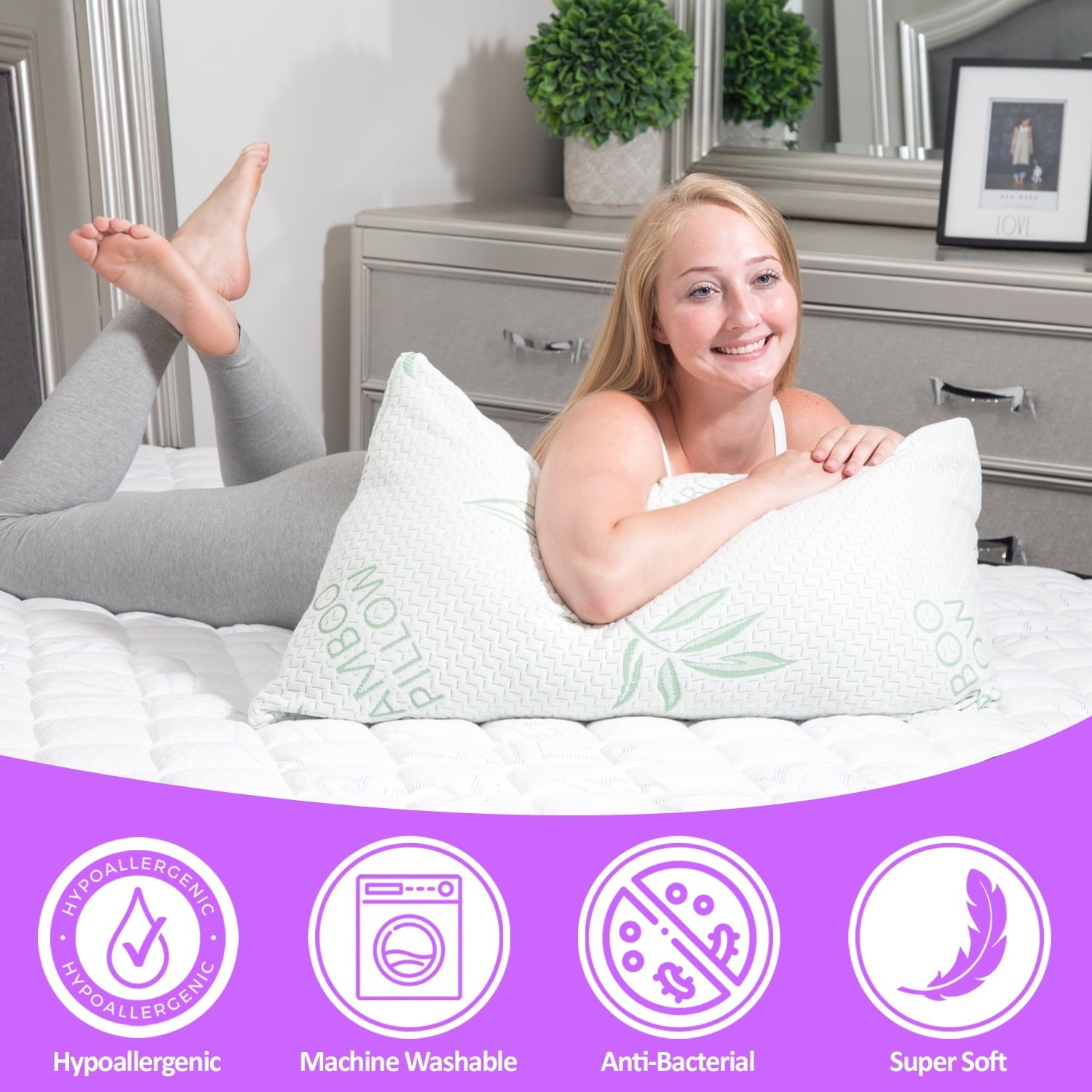 Hotel Collection King Size Pillow, Memory Foam Bed Pillows with Washable Pillowcases, King - Hotel Quality Plush Sleeping Pillows Detail