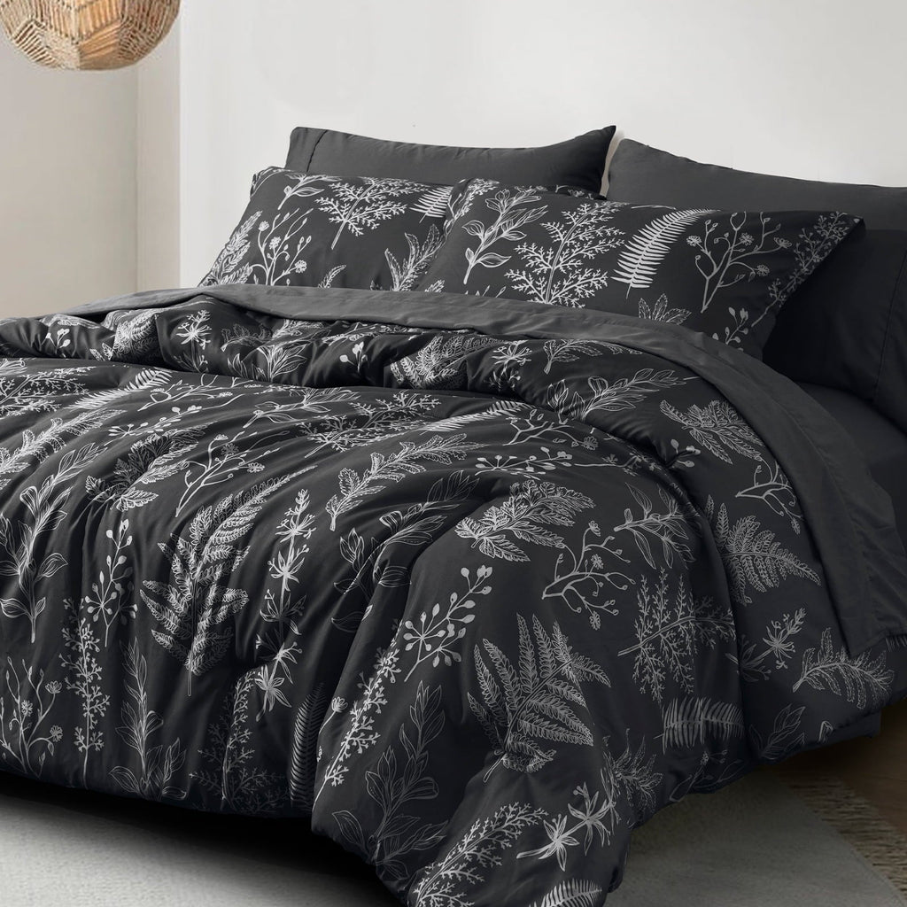 Luxurious Quilted 3 Pieces Printed Comforter Set Queen Size, Lightweight Botanical Floral Bed in a Bag, Ultra Soft Bedding Set with 1 R... - Hypoallergenic Ultra-Fluffy Quilt for Winter Detail