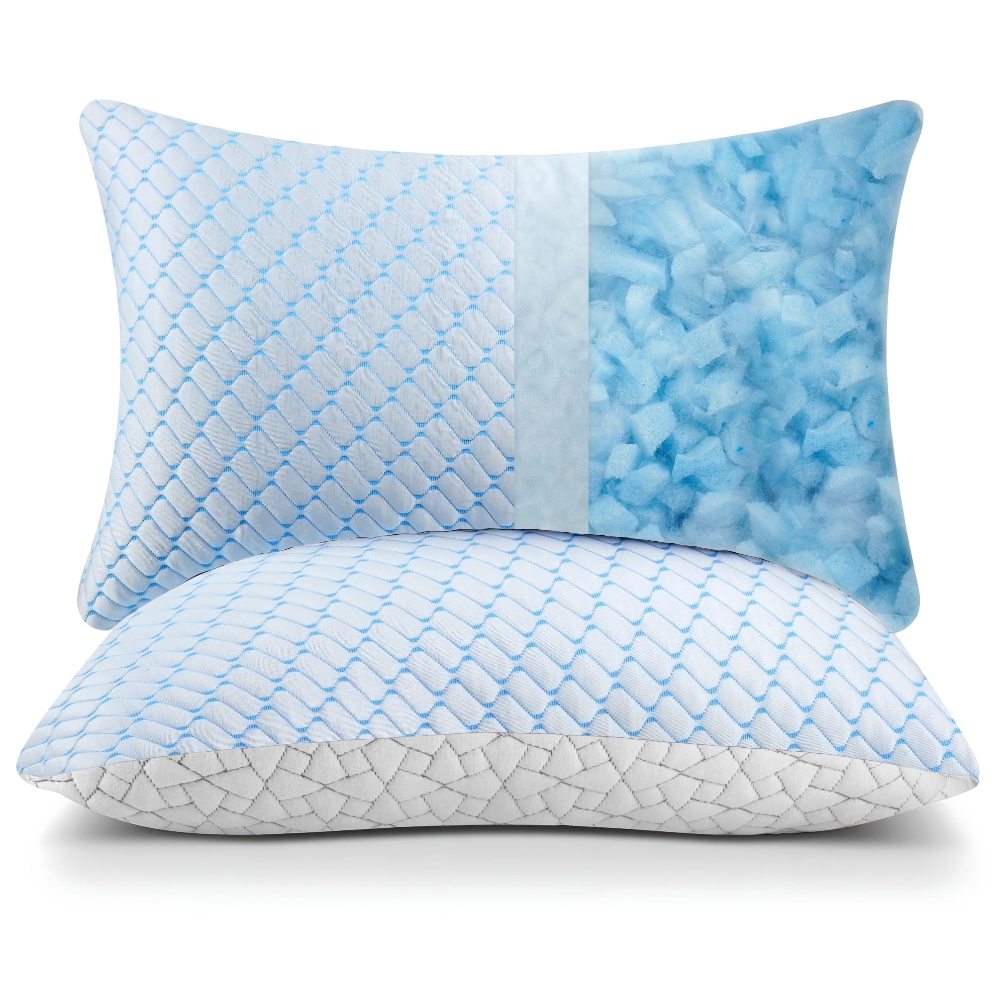 Decorative Plump Shredded Memory Foam Pillows Standard Size Set of 2, Regulating Reversible Cooling Pillow Bed Pillow for Bed, Adjusta... - Orthopedic Shredded Foam Bed Pillow Set Detail