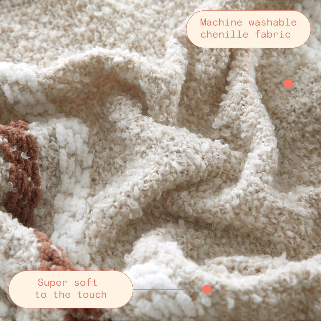 Decorative Knitted 60" x 50" Cozy Striped Porcini Chenille Throw - Luxury Knitted Decorative Throw Blanket with Fringes Detail