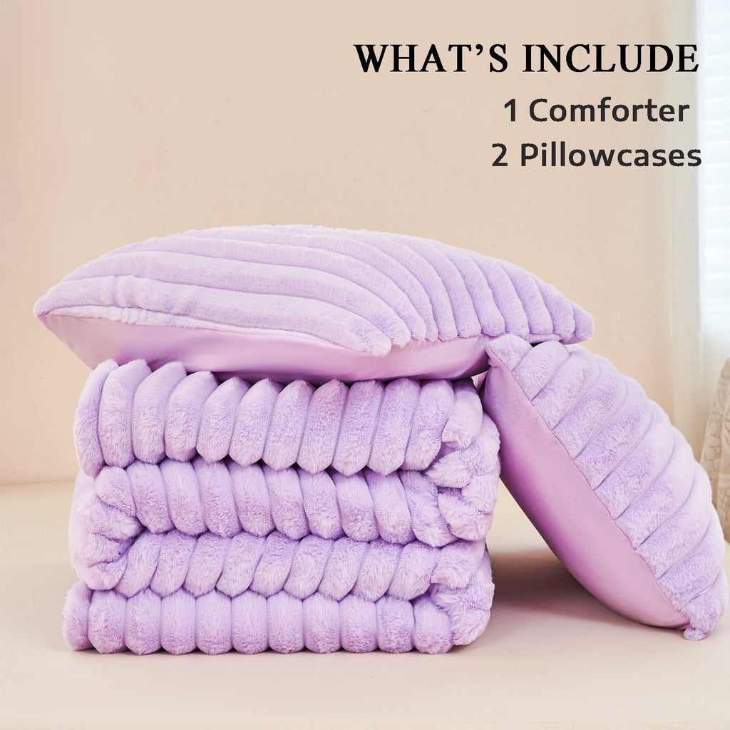 Fluffy Down Alternative Fleece Twin Comforter Set, Light Purple Super Soft Furry Plush Bedding, Luxury Fluffy Fuzzy Heavy Bed Set for Winter ... - Hypoallergenic Ultra-Fluffy Quilt for Winter Detail