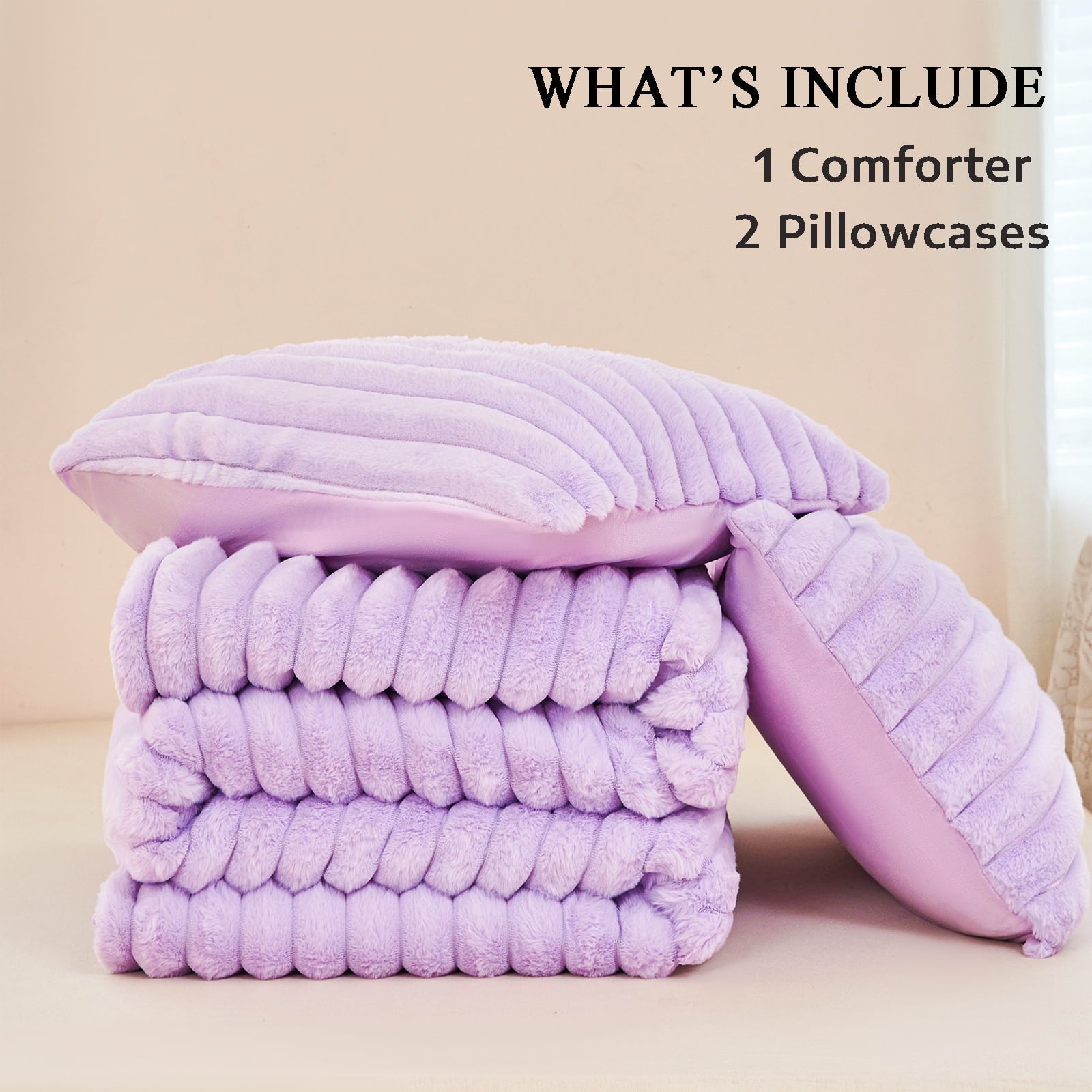 Fluffy Down Alternative Fleece Twin Comforter Set, Light Purple Super Soft Furry Plush Bedding, Luxury Fluffy Fuzzy Heavy Bed Set for Winter ... - Hypoallergenic Ultra-Fluffy Quilt for Winter Detail