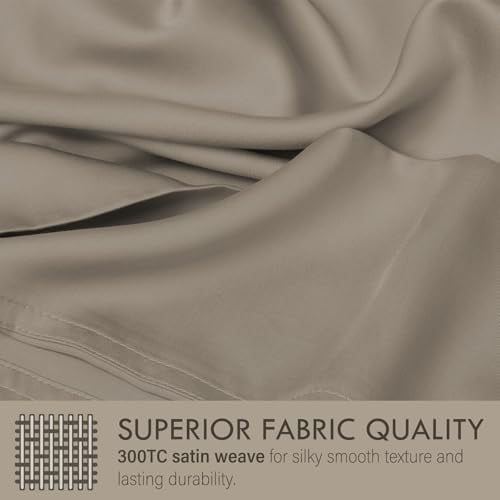 Premium Egyptian Cotton Home 4-Piece Queen Bamboo Bed Sheet Set, 100% Organic Cooling Fabric, 16" Deep Pocket, Taupe - Breathable Egyptian Cotton Flat & Fitted Sheets Detail