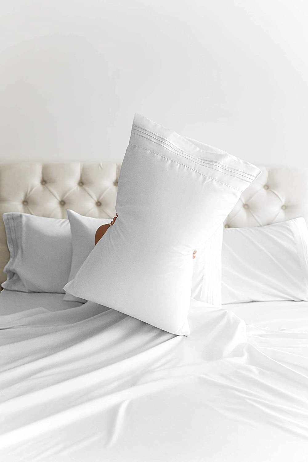 Wrinkle-Resistant 6-Piece Breathable and Cooling Sheet Set With Extra Matching Pillowcases - King Size Bed Sheets Fits 8"-16... - Luxury Bed Sheet Set with Deep Pockets Detail