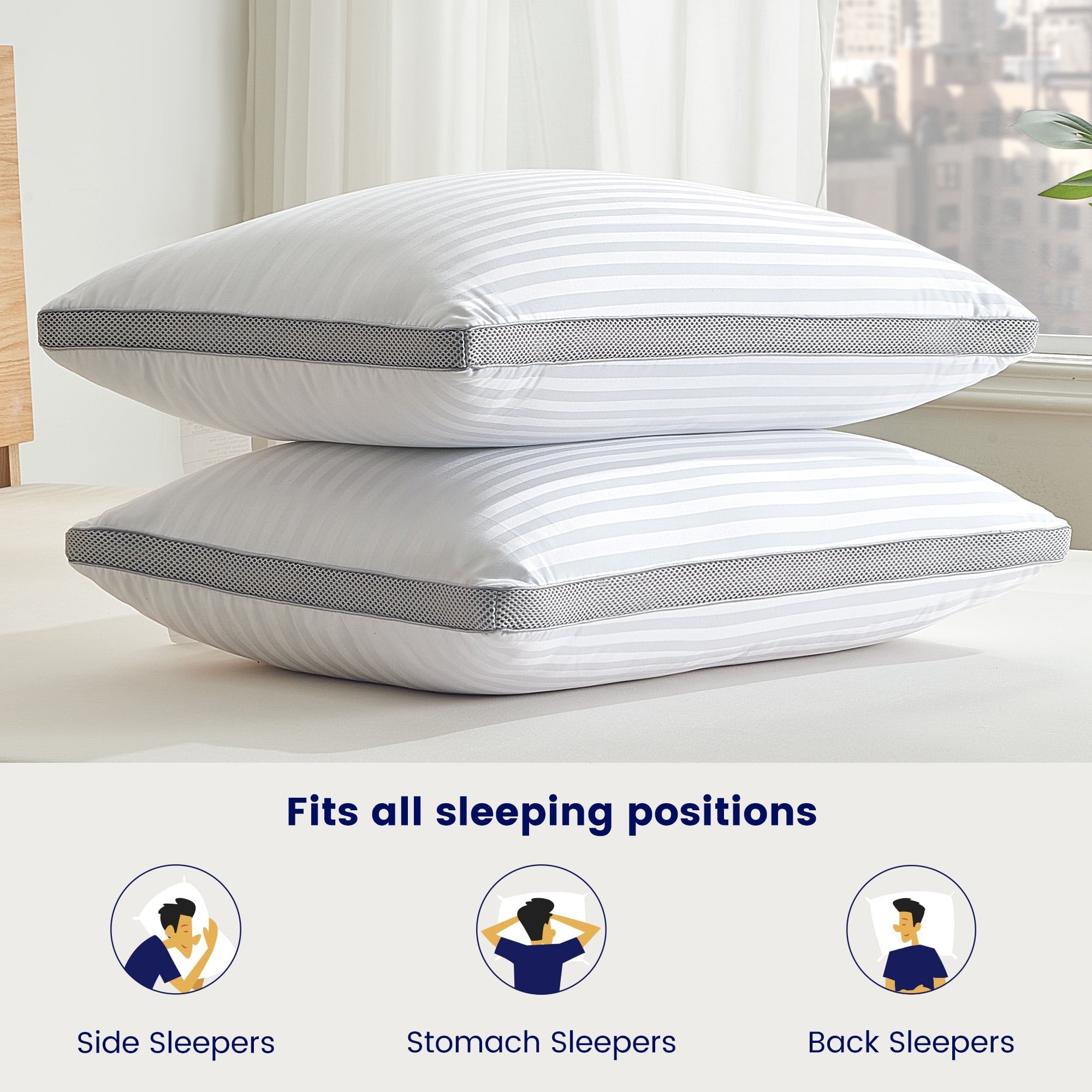 Ergonomic Memory Foam Bed Pillows for Sleeping, Queen Size Set of 2, Sandwich Mesh with Breathable Sides, Premium Medium pillows for Back, ... - Orthopedic Shredded Foam Bed Pillow Set Detail