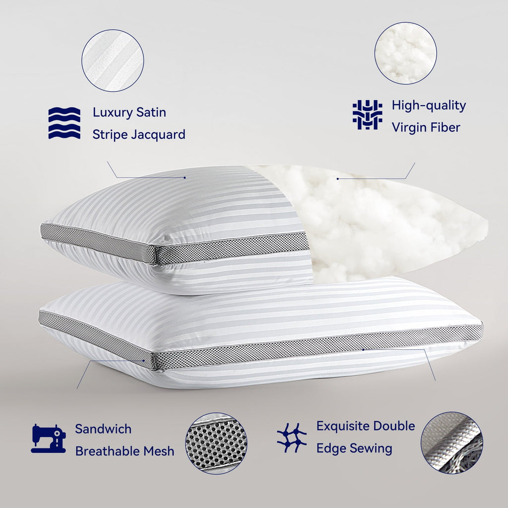 Ergonomic Memory Foam Bed Pillows for Sleeping, Queen Size Set of 2, Sandwich Mesh with Breathable Sides, Premium Medium pillows for Back, ... - Orthopedic Shredded Foam Bed Pillow Set Detail