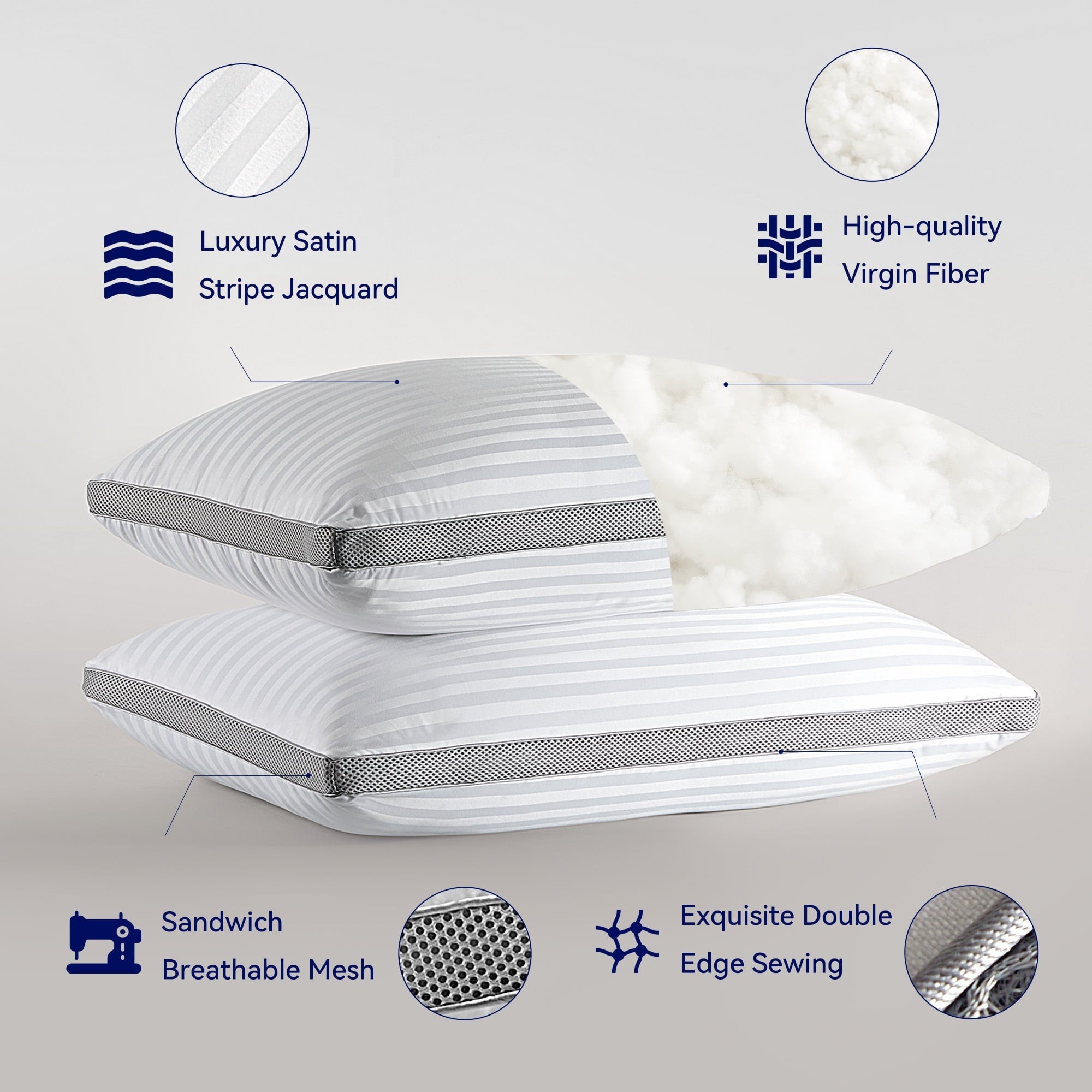 Ergonomic Memory Foam Bed Pillows for Sleeping, Queen Size Set of 2, Sandwich Mesh with Breathable Sides, Premium Medium pillows for Back, ... - Orthopedic Shredded Foam Bed Pillow Set Detail
