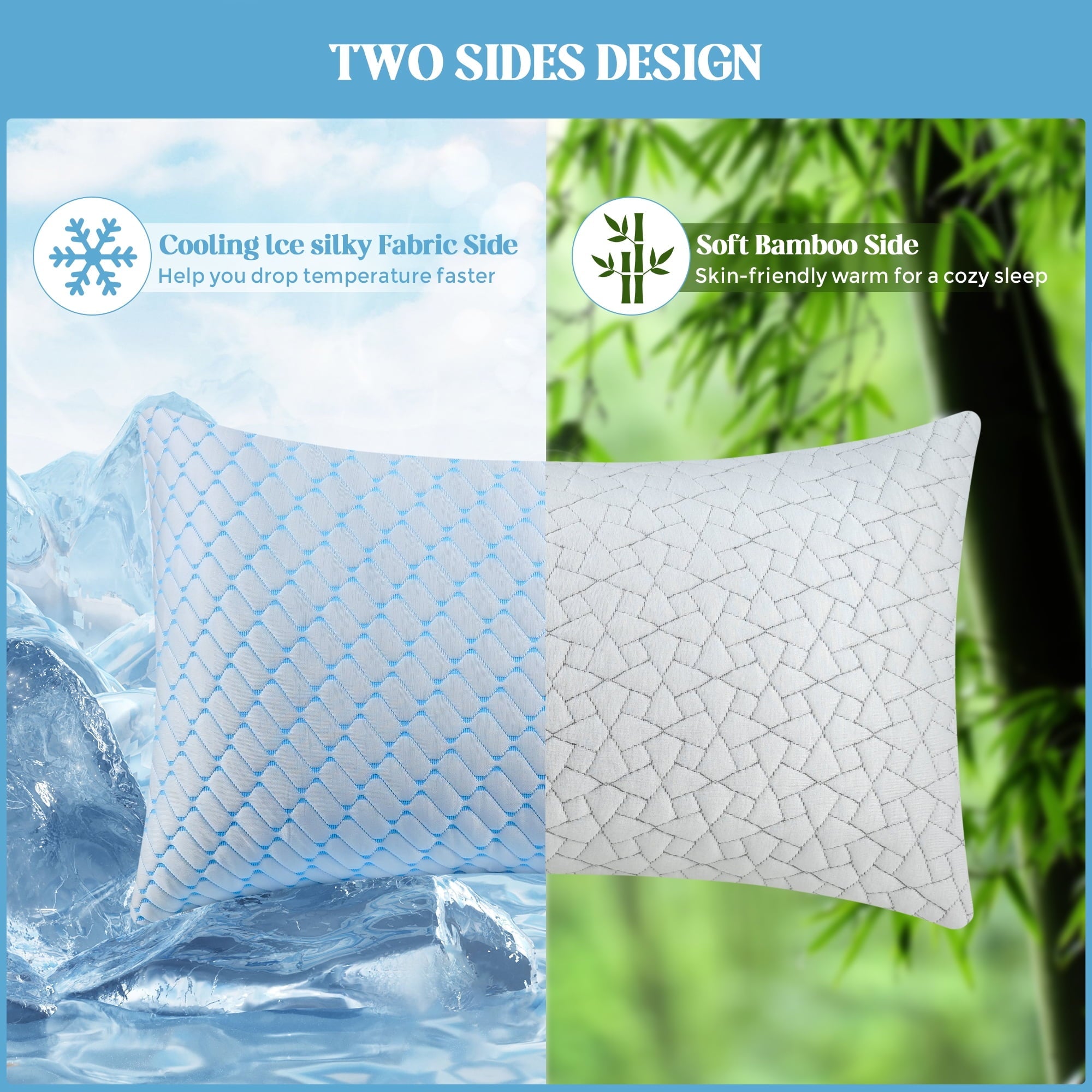 Decorative Plump Shredded Memory Foam Pillows Standard Size Set of 2, Regulating Reversible Cooling Pillow Bed Pillow for Bed, Adjusta... - Orthopedic Shredded Foam Bed Pillow Set Detail