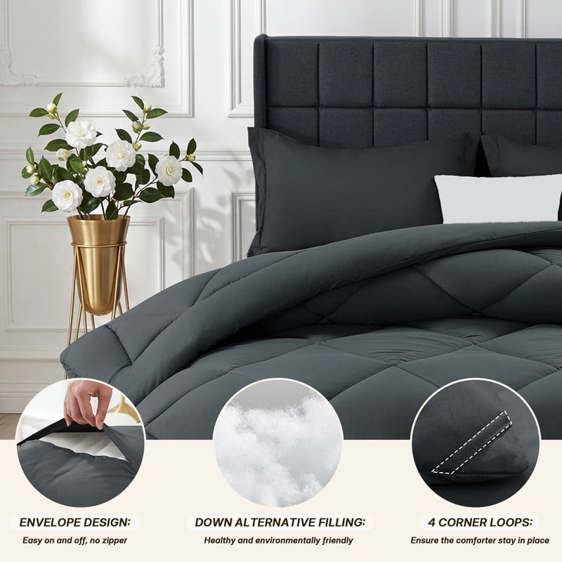 All-Season 3 Pieces Queen Size Comforter Set, All Season Lightweight Breathable Bedding Set with 1 Down Alternative Comforter an... - Hypoallergenic Ultra-Fluffy Quilt for Winter Detail