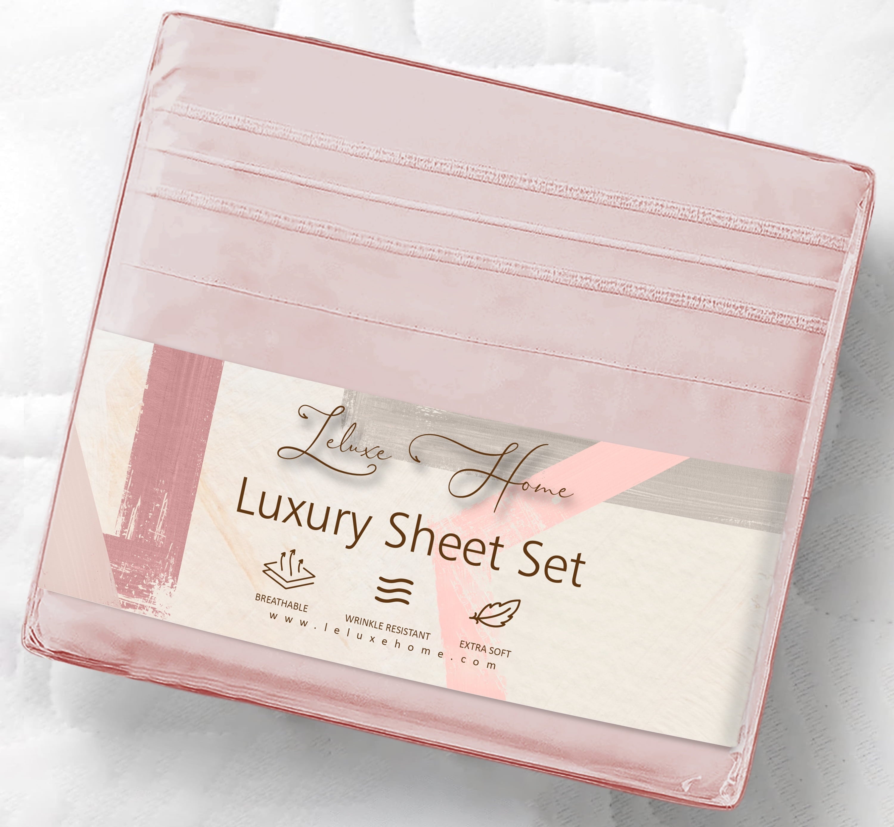 Premium Egyptian Cotton 4-Piece Full Pink Sheet Set - Cooling, Wrinkle-Free - Premium Ultra-Soft Pillowcase Pair for Sleeping Detail