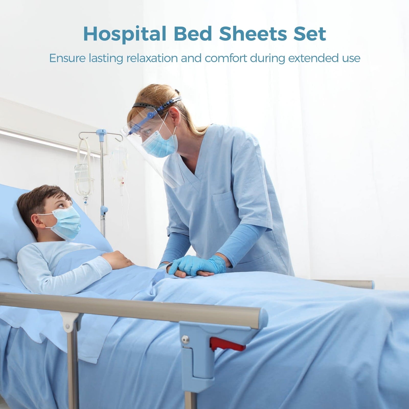 Premium Egyptian Cotton 6 Pcs Hospital Bed Sheets Set, Includes 2 Fitted Sheet 84x36x14", 2 Flat Sheets 104x59", 2 Pillowcases 19x29", Soft B... - Luxury Bed Sheet Set with Deep Pockets Detail