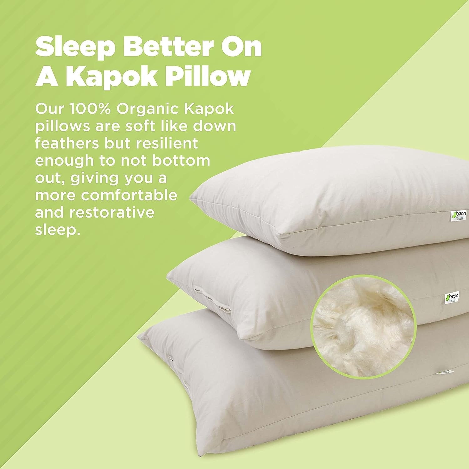 Ergonomic Memory Foam Kapok 20x26" Standard Bed Pillow – Organic Cotton Fabric Soft Sleeping Pillow - Made in USA - Ergonomic Memory Foam Pillow for Neck Pain Support Detail